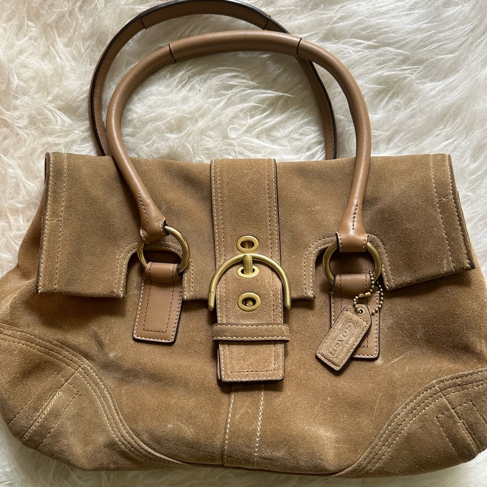 Brown suede coach handbag